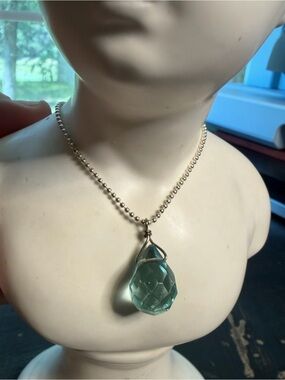 Aqua briolite on silver. 16”.